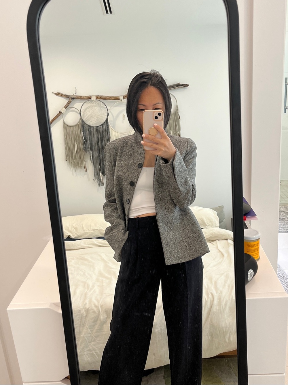 Stella McCartney Tweed Tailored Grey Collarless Wool-Blend Jacket 36 XS